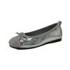 Flat, Gentle and Fashionable French Small Red Single-shoe Women's Shoes for Spring and Autumn2025,Soft-soled Silver Ballet Shoes