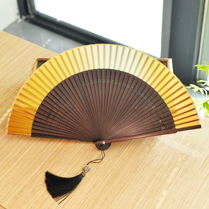 Chinese Custom Folding Fan Simulated Silk Fan Surface Bamboo Fan Bones Stage, Stage Props Decorative Crafts Chinese Culture