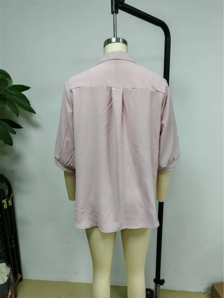 European American Spring/Summer 2026 Women's Casual Loose Fashion Top with Bright Doll Collar