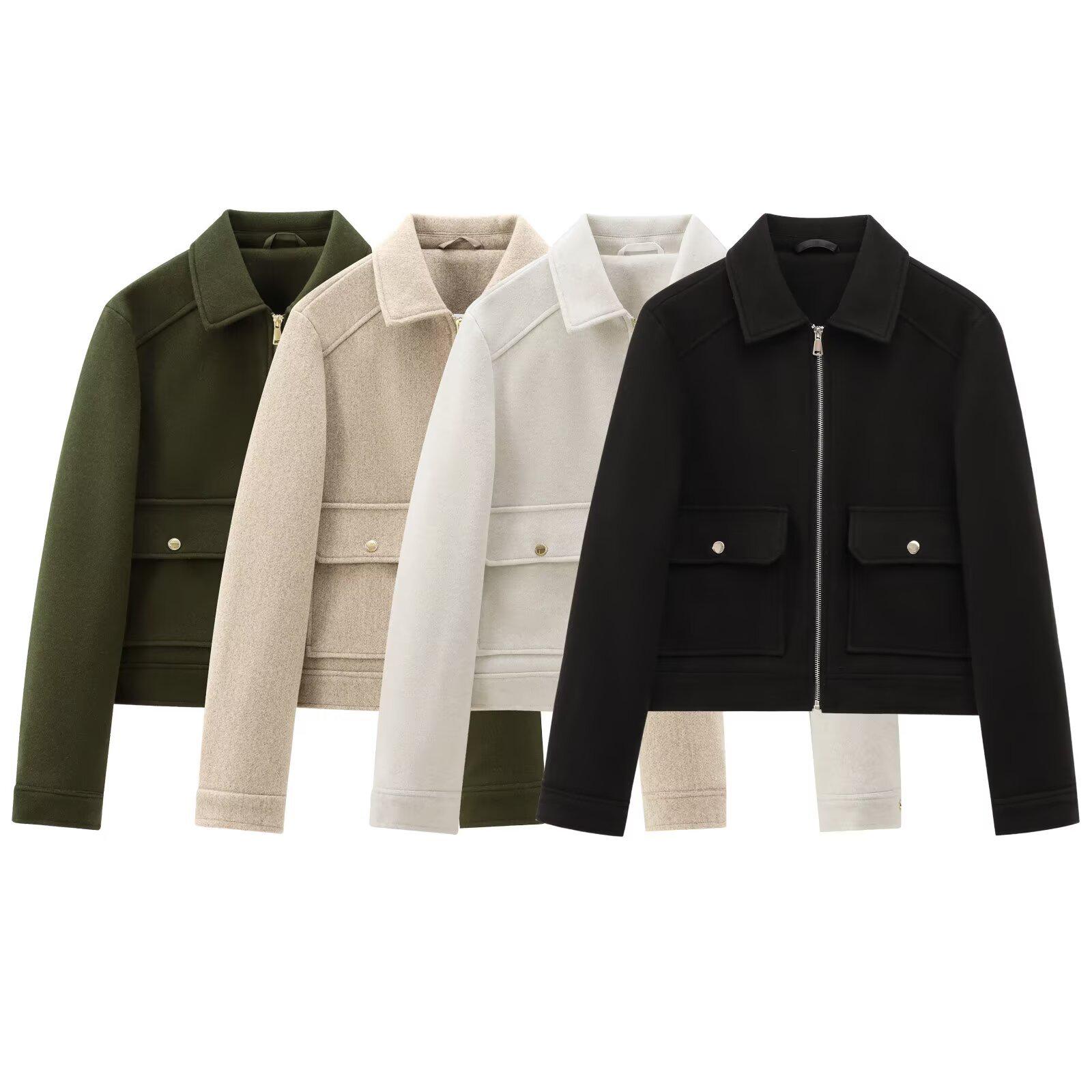 

2025 Spring Women s Commuter Soft Lapel Zipper Trim Short Jacket Large армія зелений колір