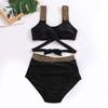 New Split Solid Color Swimsuit Women's Bikini Triangle Sexy Slim High Waist Swimsuit