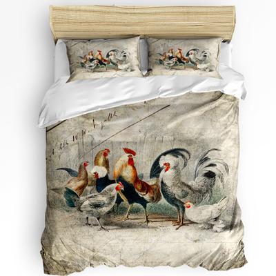 Farm Rooster Chicken Retro Illustration Duvet Cover with Pillow Case Custom 3pcs Bedding Set Quilt Cover Double Bed Home Textile