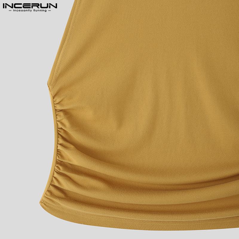 INCERUN Men High Neck Sleeveless Cutout Side Casual Loose Knitted Tank Tops