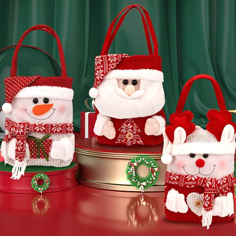 Christmas Gift Tote Bags Set of 3 Festive Cartoon Characters Santa, Snowman, Reindeer with Flip Hat Closure for Holiday Candy, Gifts
