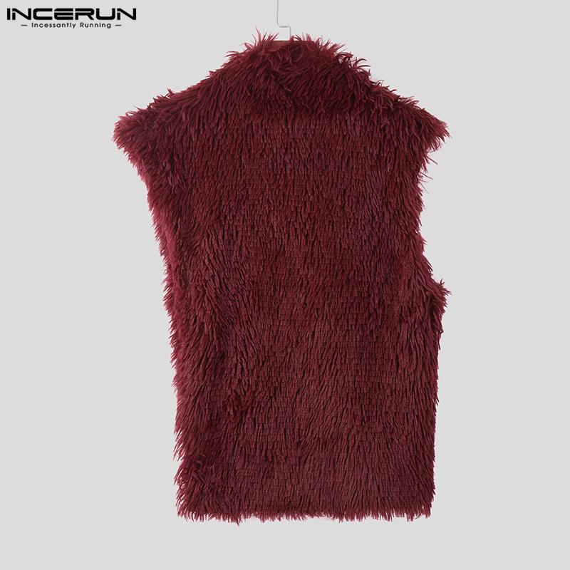 INCERUN Men Sleeveless Irregular Furry Tank Tops Vest
