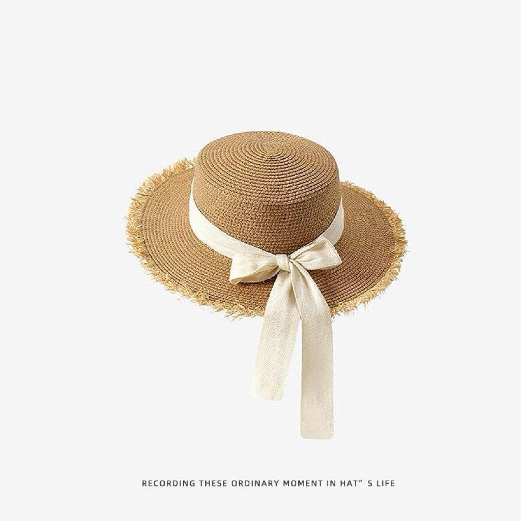 Summer seaside beach vacation wind photo big brim lace flower straw hat women's versatile simple sunshade sunscreen hat