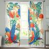 Cute Parrot Green Leaves Sheer Window Curtains for Living Room Girl Bedroom Tulle Curtains Kitchen Veil Chiffon Drapes