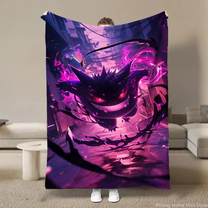 Japanischer Anime Pokemon Gengar Cartoon Plüsch Flanell Decke für Bett Sofa Weiche Flanell Überwurf Flauschige Kinder Schüler Kind Decken