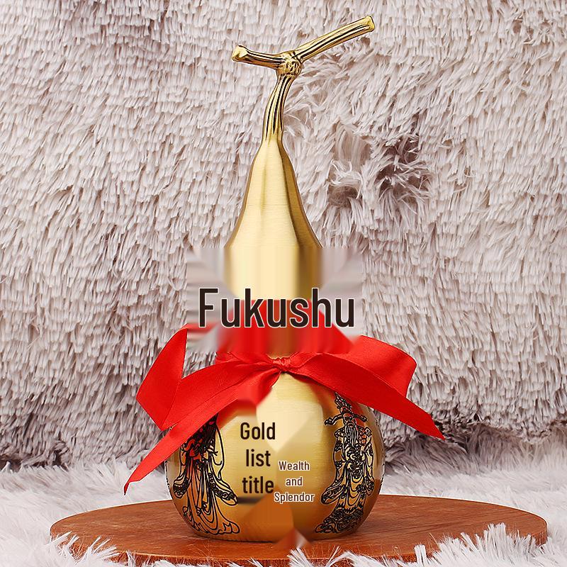 

Brass Fu Lu Shou Xi Copper Gourd Ornament with Red Cord - Home Office Decoration