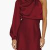 Damen One-Shoulder Satin Mini-Kleid Langarm Drapierter Ausschnitt Bodycon Cocktail Abendparty Kleid