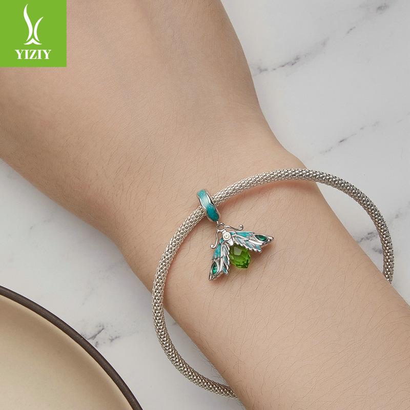 Ziyun Green Oil-Dripping Moth S925 Silver Necklace, Bracelet & Pendant Set