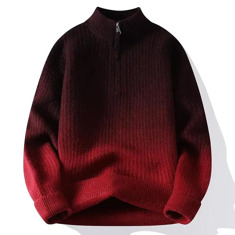 2026 Podzim Zima Pánské Ležérní Svetry na Poloviční Zip Pánské Volné Svetry s Pleteným Stojáčkem Pánské Mládežnické Trendy Pohodlné Top