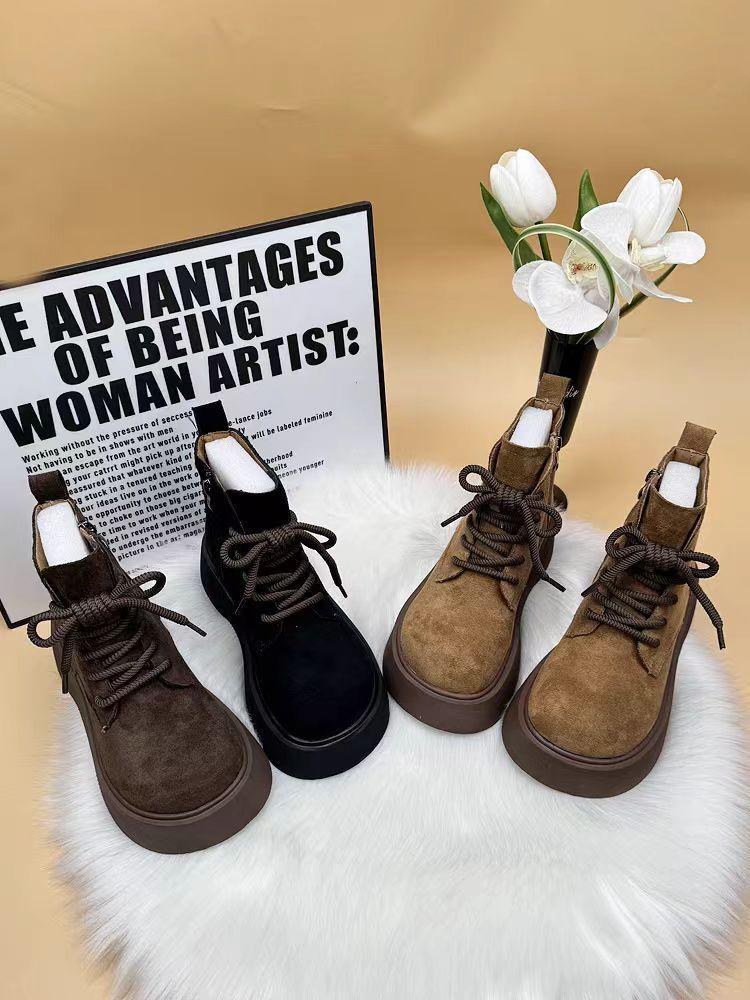 Popular thick-soled Martin boots for women's 2025 winter new small man heightening, velvet, warm, fur and thin short boots