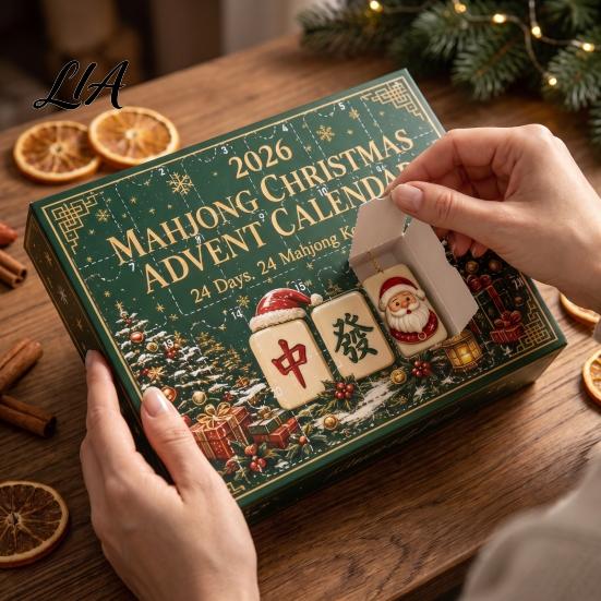 24 Day Countdown Calendar Chinese Mahjong Tile Advent Calendar, 24-Day Christmas Set with 2D Atmosphere Decor Acrylic Ornaments, Tree Hanging