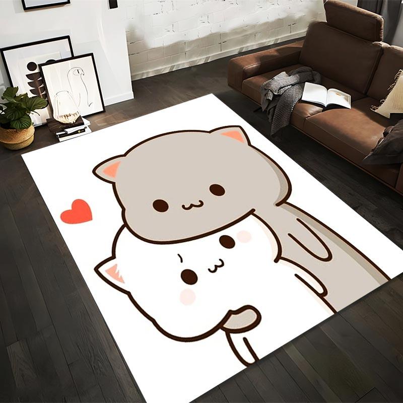 

Cute Cartoon Gray and White Cats Hugging with Heart1Kawaii Style Carpet Print Suitable for use as an anti-slip1 for1room and bedroom sofas 40x60cm( 15x23in )