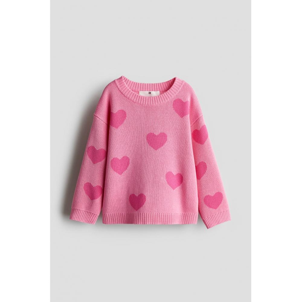 

Свитер из хлопка жаккардовой вязки HM розовое сердце