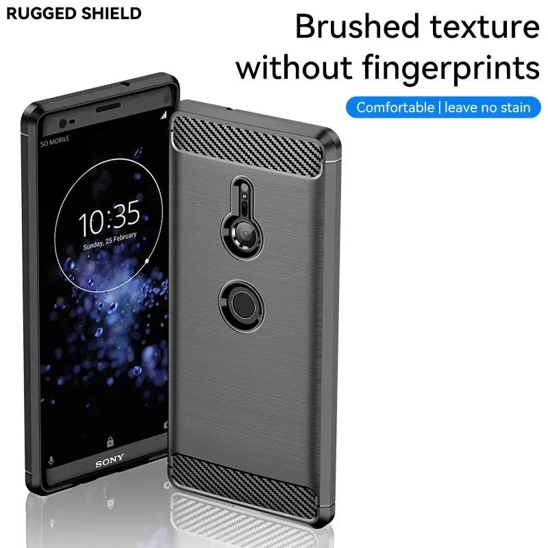 Capa TPU com textura de fibra de carbono para Sony Xperia XZ3 XZ2 Compact XZ1 Premium XA2 Ultra XA1 Plus Capa protetora à prova de choque Fundas