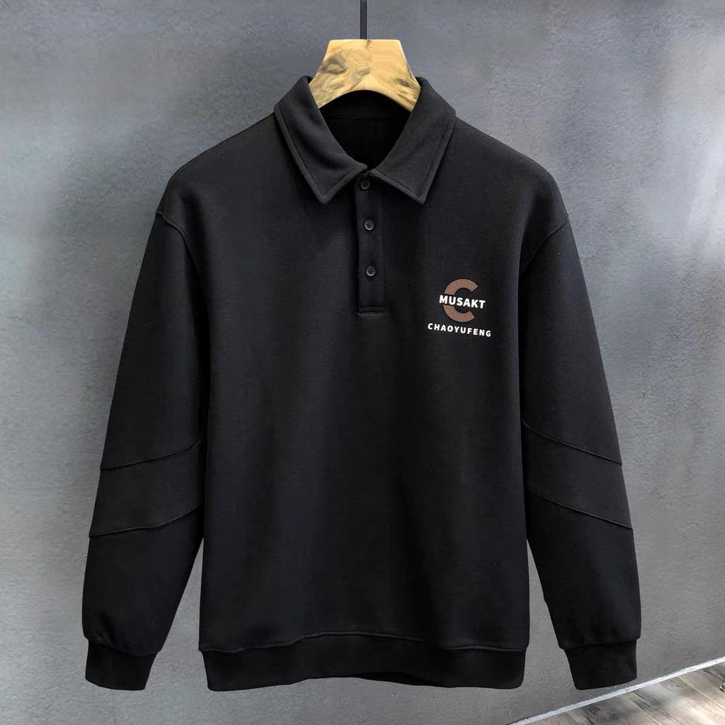 350G Heavy Polo Collar Long-Sleeved Sweater Men'S Loose Trendy Plus Size Top Men'S Lapel Casual Jacket
