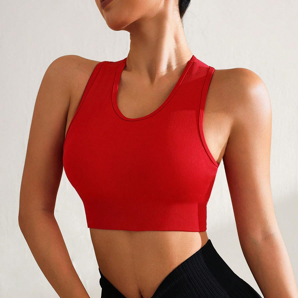

Топ без рукавов в рубчик с вырезом-борцовкой, спортивный бюстгальтер для йоги Medium красный