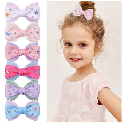 2Pcs New Children's Bow Hairpin Shiny Hairpin With Diamonds Headdress Hair Clips Sweet Girls Princess Hair Accessories