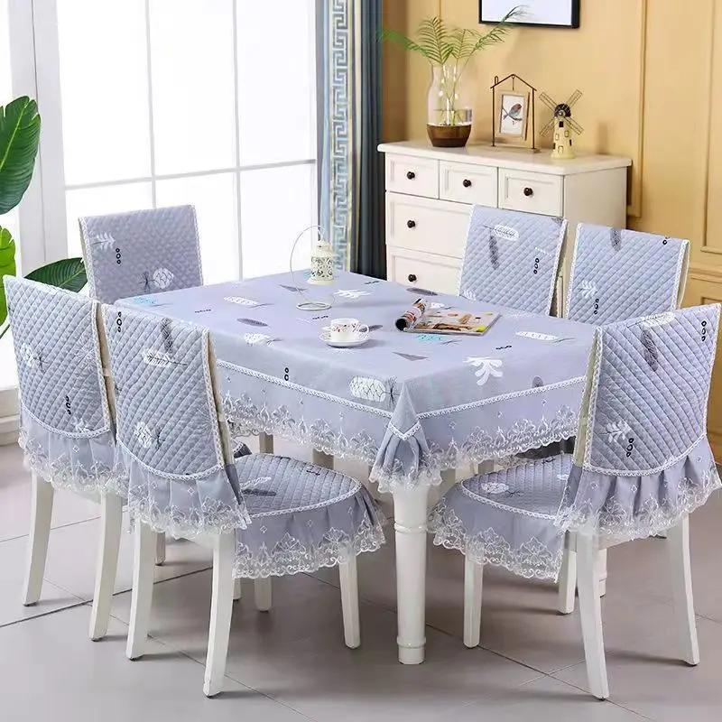 Rectangular Dining Table Cloth Chair Cover Set Jacquard Lace Non-slip Chair Cushion Home Decor Chair Backrest Mat Stool Cover