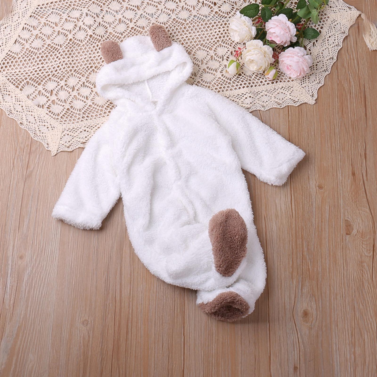 

Kids Coral Fleece Romper - Color Hooded Onesie 9 білий