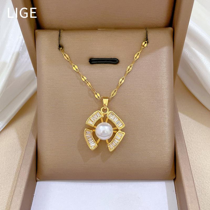 Necklace Earrings Set Light Luxury Full Of Diamonds Irregular Pearl Personality Temperament Banquet Earrings Item Group