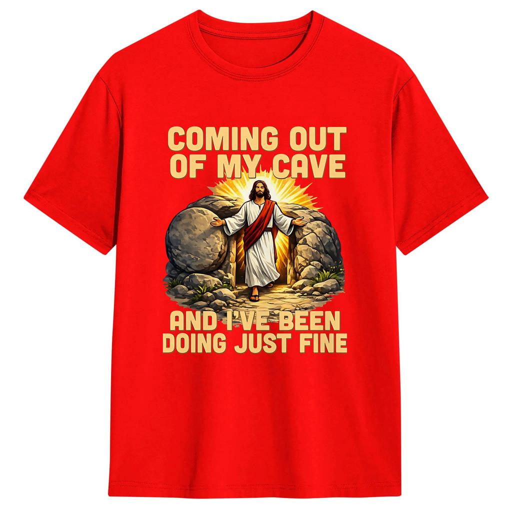 Coming Out of My Cave the Jesus Resurrection Easter TShirt Male Streetwear TShirts Summer ONeck Hipster Tees Plus Size Tops