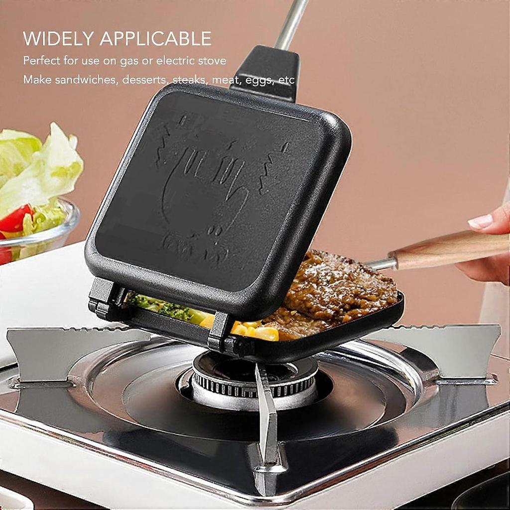 Camping Pie Iron Cast Iron Sandwich Maker, Double Sided Non Stick, Removable Handle for Campfire Cooking