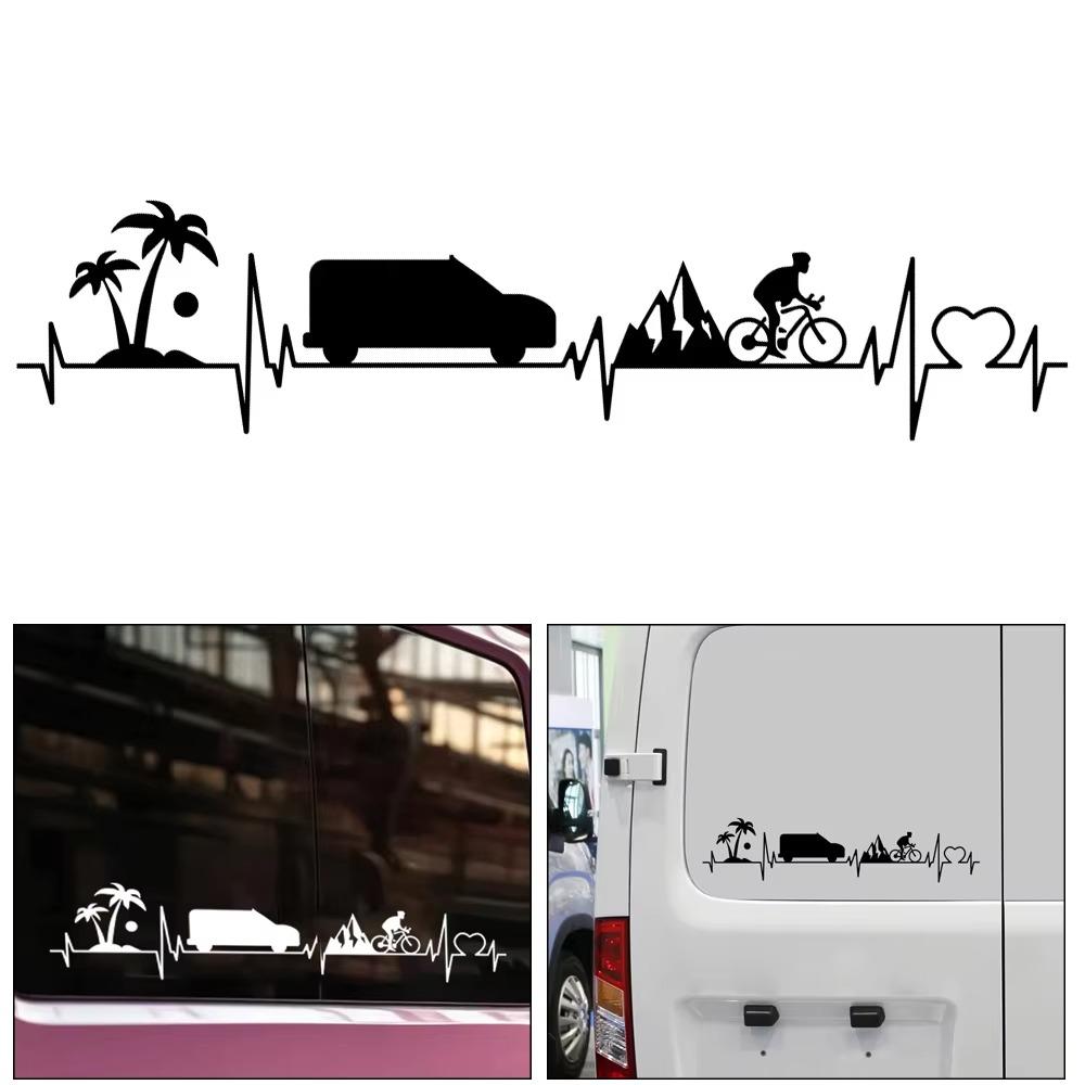 EKG-Form Wohnmobil Reiseaufkleber Auto Karosserie Erkunden Fahrrad Palme Herzschlag Vinyl-Aufkleber Auto Dekor Zubehör