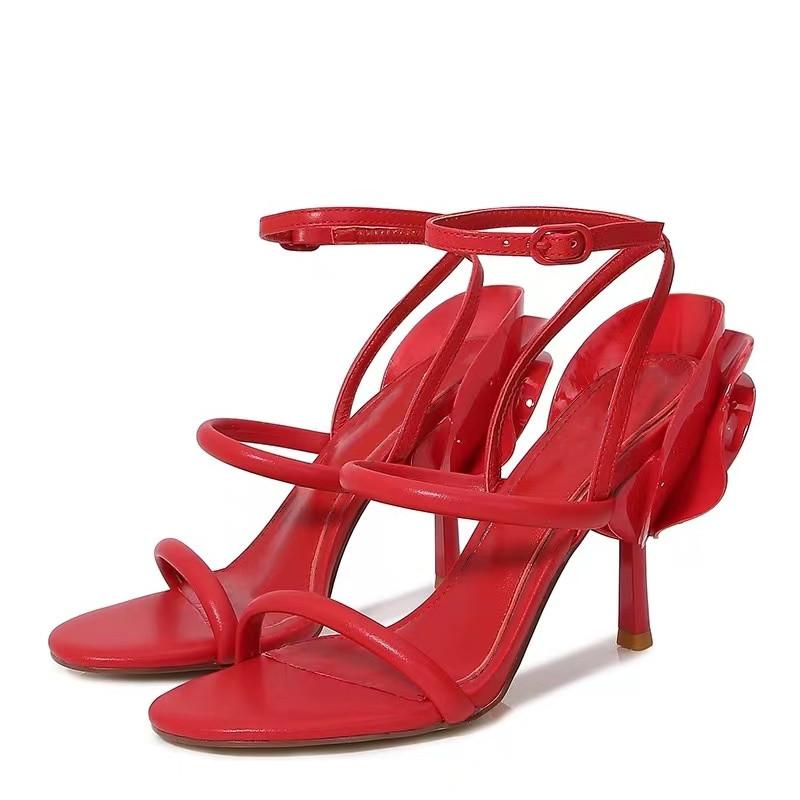Fashion 2024 Summer Fashion Flower Decor High Qualtiy Leather Women Gladiator Sandals Shoes Sexy Narrow Band Thin High heels Party Shoes