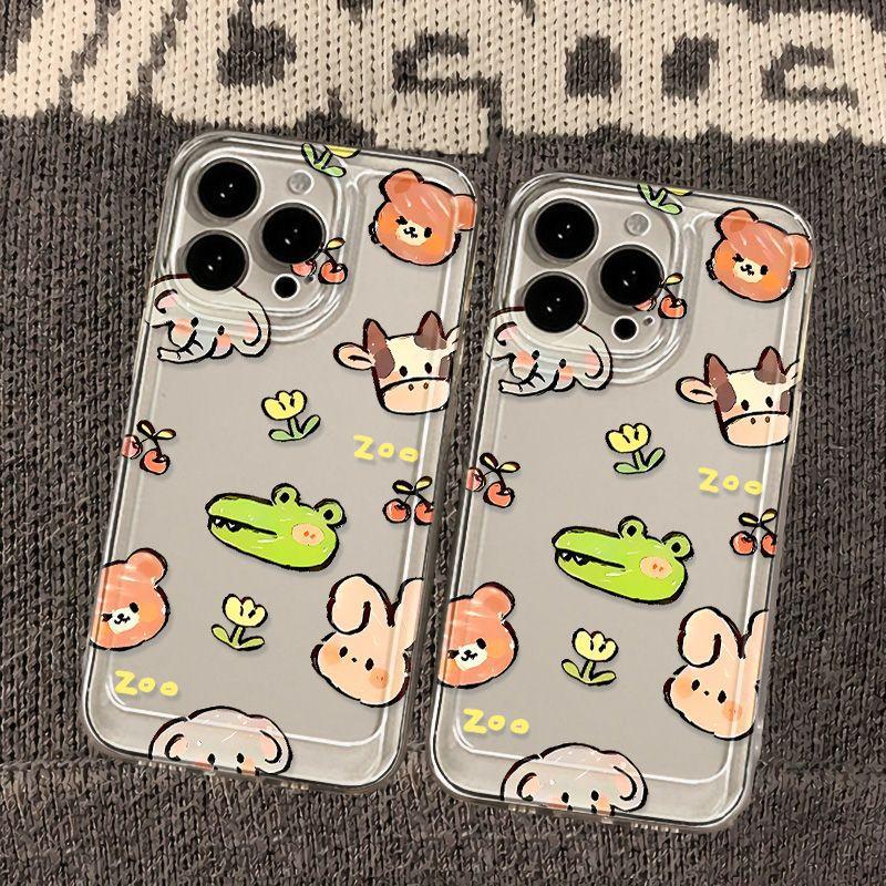 Cartoon Animal Avatar for iPhone17PorMax Mobile Phone Case Apple 14/15 Fine Hole 15 Transparent 12