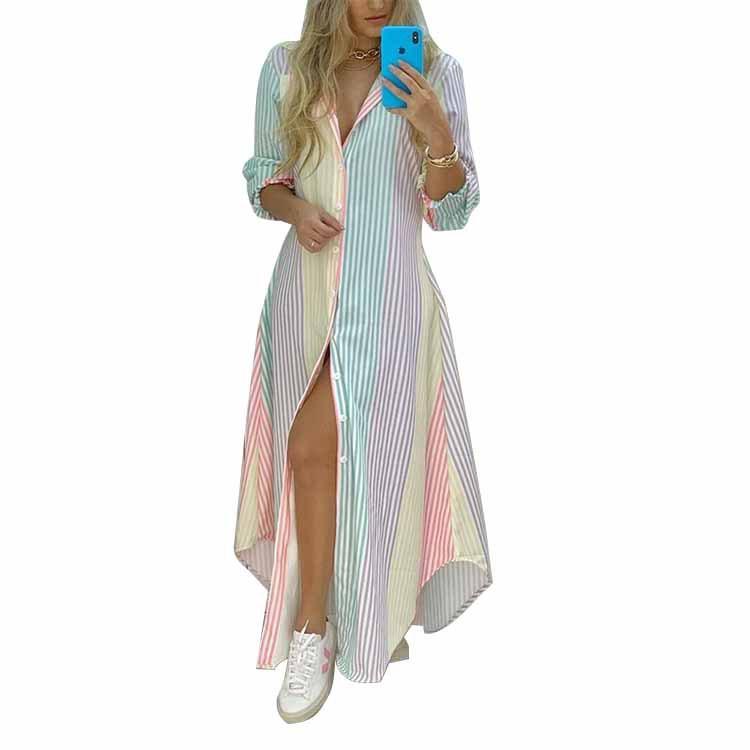 Women Long Sleeve Print Shirred Shirt Style Long Maxi Comfortable Dress Lightweight High Recognition Elegant with Flattering Chic Casual Dress