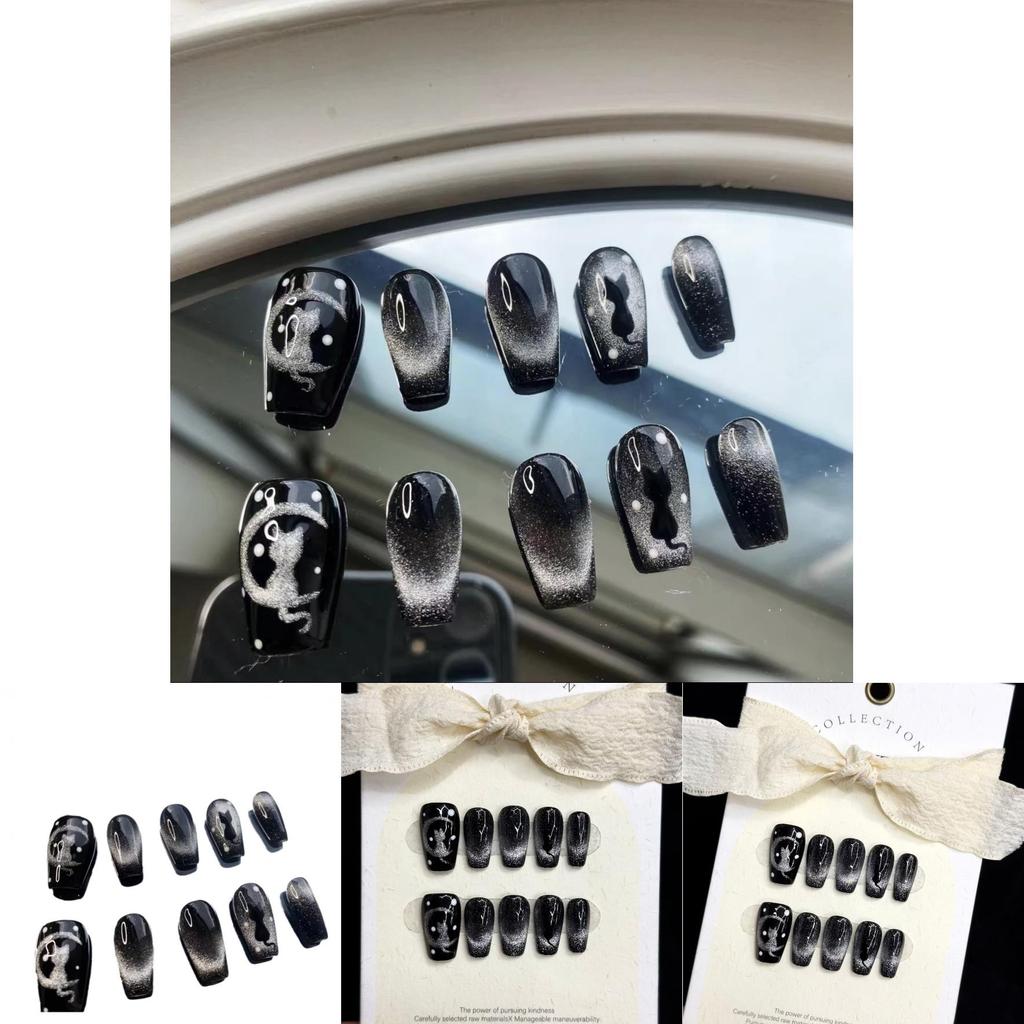 Handmade Short Haggimi Gradient Cat Eye Flash Nail Sticker Cute Nail Art Wearable