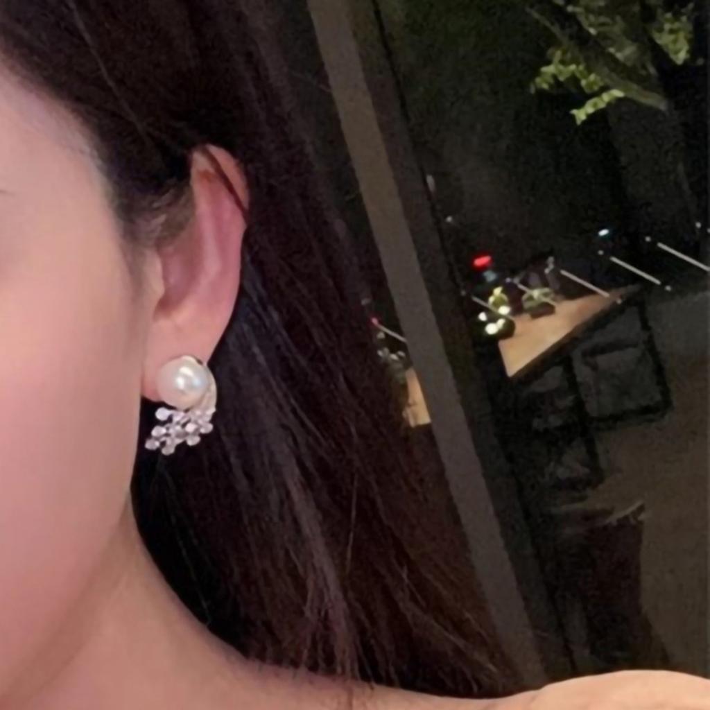 Pearl and Sparkling Cascade Stud Earrings for Women
