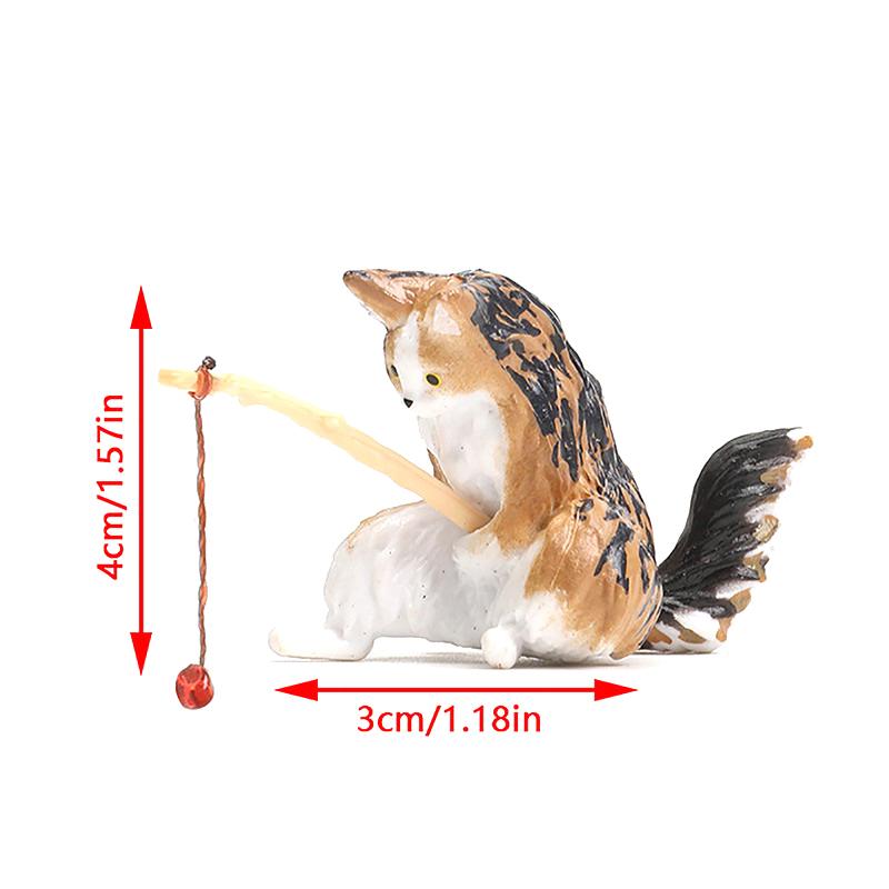 Fishing Cat Ornaments Aquarium Decoration Fish Landscaping Cartoon Cat Statue Mini Resin Figurine Home Decorations