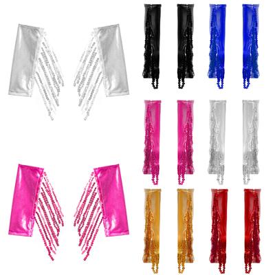 Girls Shiny Metallic Glitter Sequin Tassels Dance Performance Gloves Stage Accessories Kids Dancewear