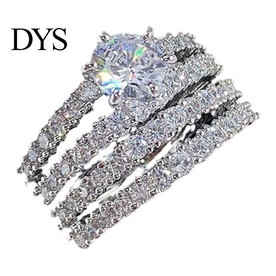 Cubic Zirconia Ring Set 2Pcs Rhinestone Band Rings Women Sparkly Engagement for Stacking Anniversary Wedding Party Wear Lightweight Luxury Jewelry