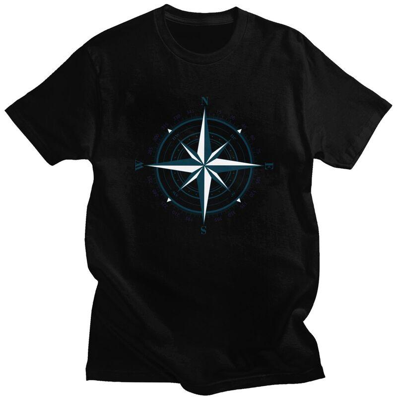 Custom Nautical Compass T Shirt for Men Pure Cotton Tshirt Leisure Tee Short Sleeve Anchor Boat Tshirts Slim Fit