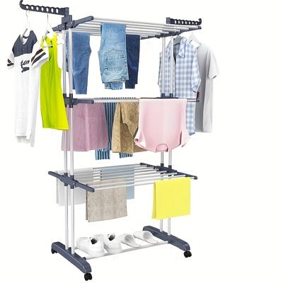 1 Drying Rack, 67.7 Inches High, Folding Clothes Rack, 4 Layers of Clothes Rack, Clothes Drying Rack with Two Side Wings - Gray
