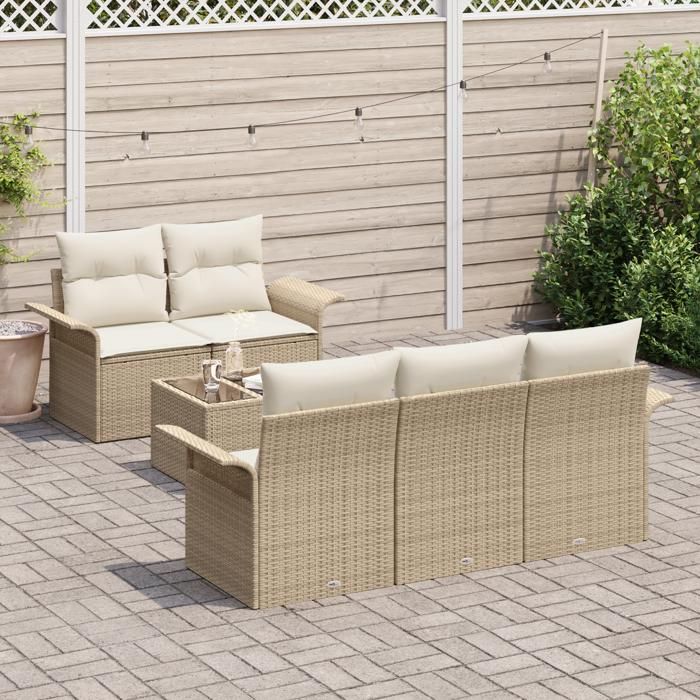VidaXL Ensemble de Canapé de Jardin 6 pièces avec Coussins Beige Poly Rattan 3345241