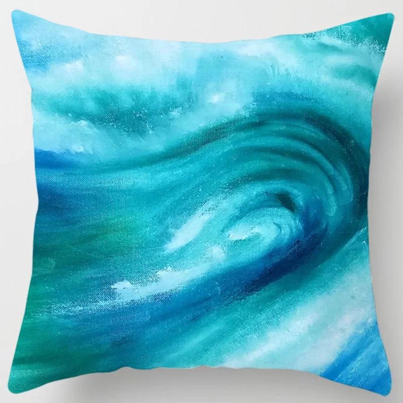 Home Decor Dynamic Ocean Waves Printed Pillow Covers Pattern Cushion Cover Suitable For Sofa Bedroom Car Pillow Cover
