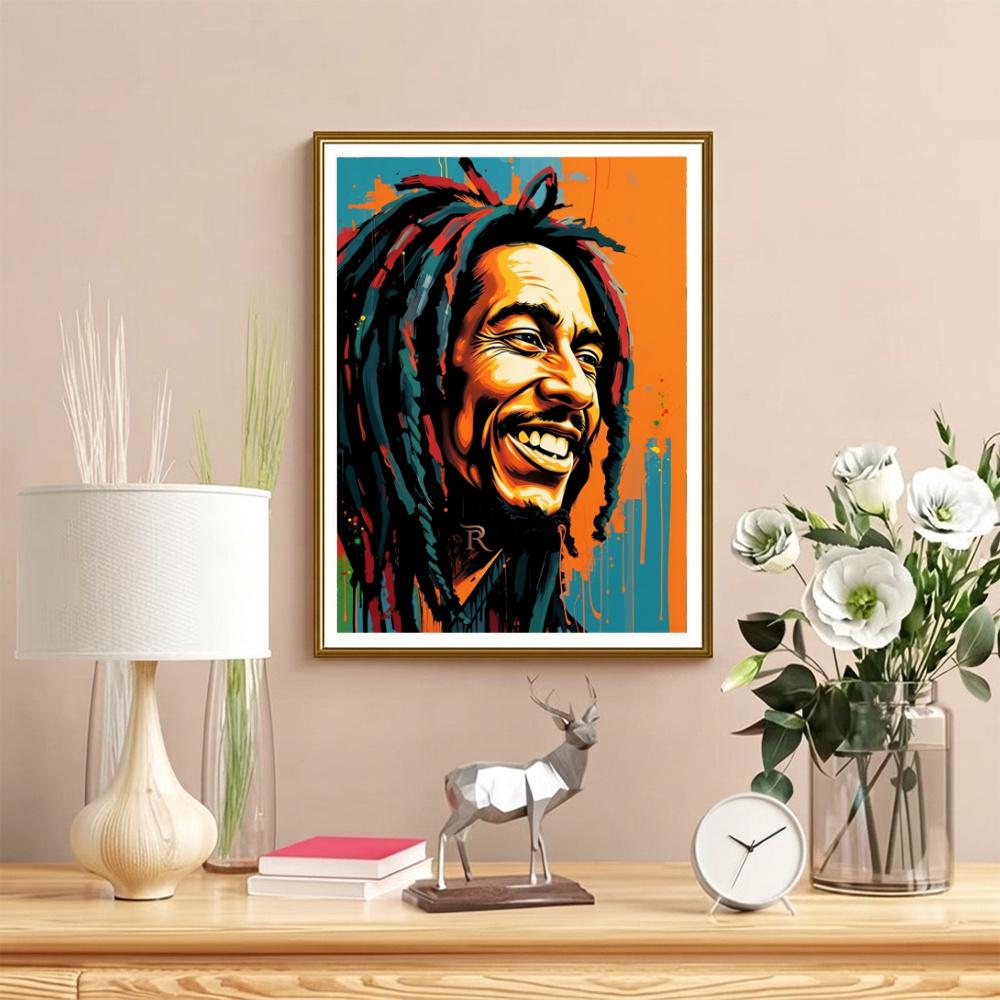 Bob Marley One Love Reggae Music 5D Diy Diamond Painting Round Diamond Diy Frameless Holiday Artwork Suitable For Home Office Wall Decoration