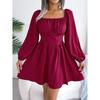 Abito da Donna Primavera Estate Tempo Libero Monocolore Orecchio di Legno Collo Quadrato Vita Svasata