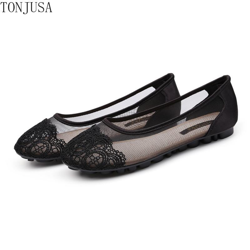 Large Size Old Beijing Cloth Shoes Lace Breathable Mesh Flats