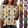 Women Casual Loose Fit Short Sleeve Top Round Neck Lightweight Comfortable Shirt with Halloween Spider Web and Bat Print Design