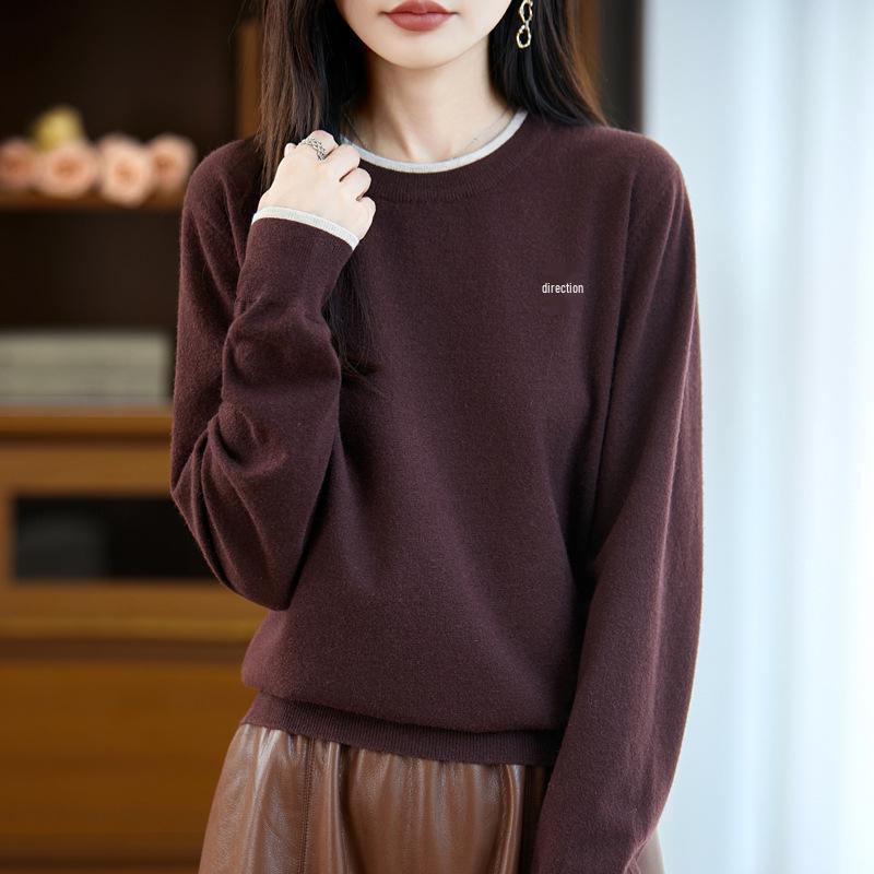 Korean Fake Two-Piece Round Neck Knitted Sweater for Women - 2025 Autumn