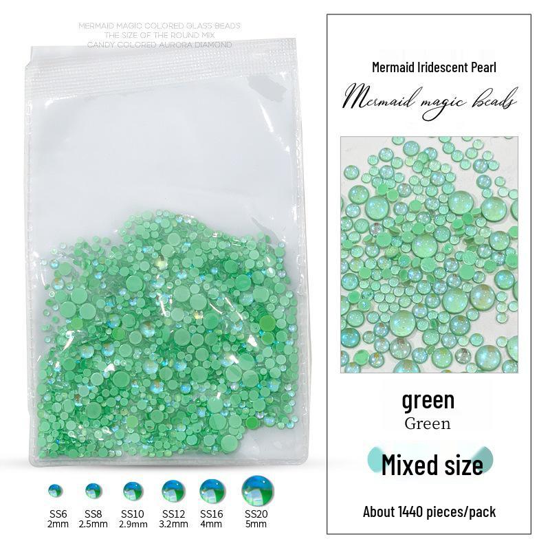 Mermaid Candy Color Bubble Beads: Iridescent Flat Back Nail Art Rhinestones