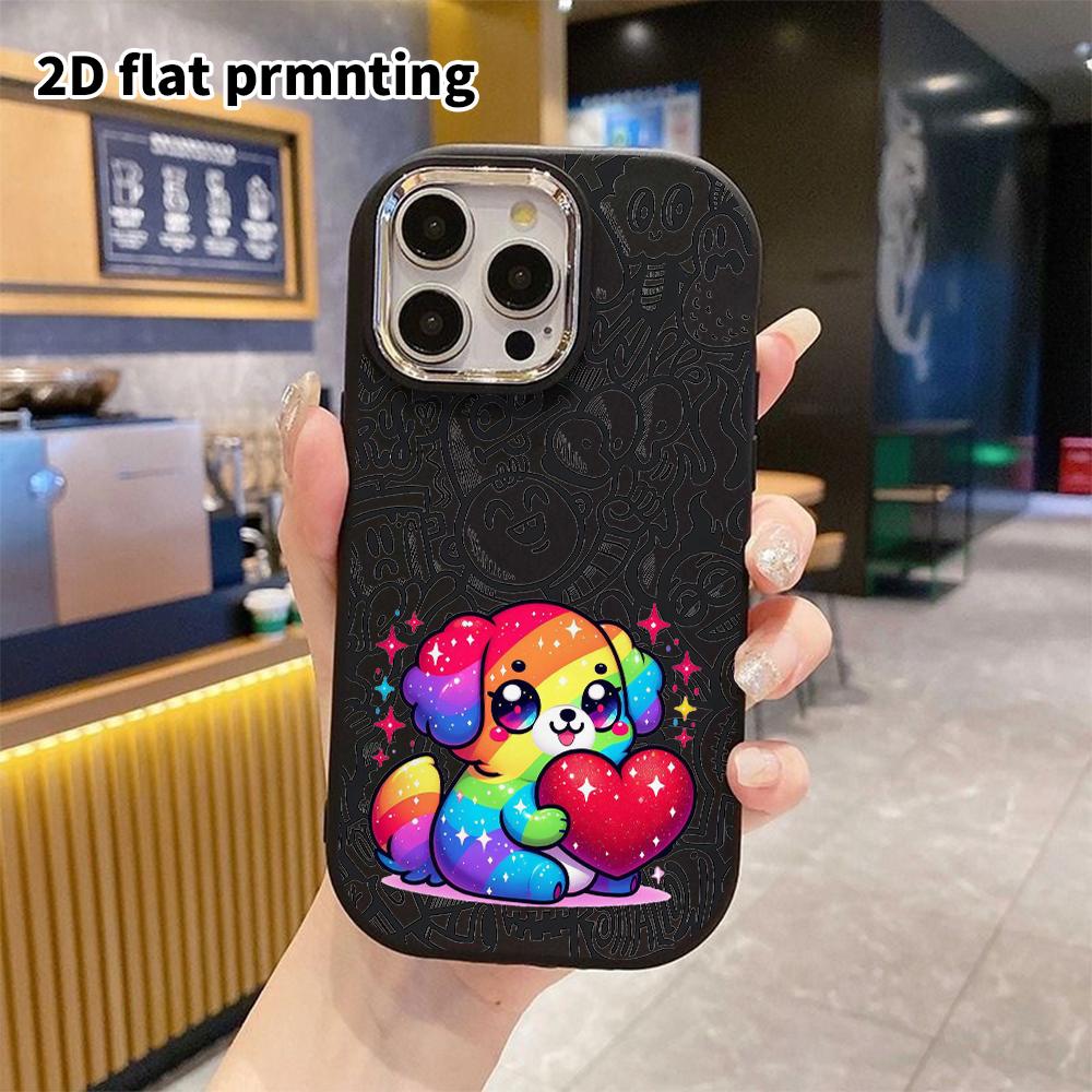 Phone Case: 2D Flat Design Suitable for iPhone 18 17 16 15 14 13 Pro Protective Case, Couple Style, Glittery Puppy, Christmas and Halloween Gift