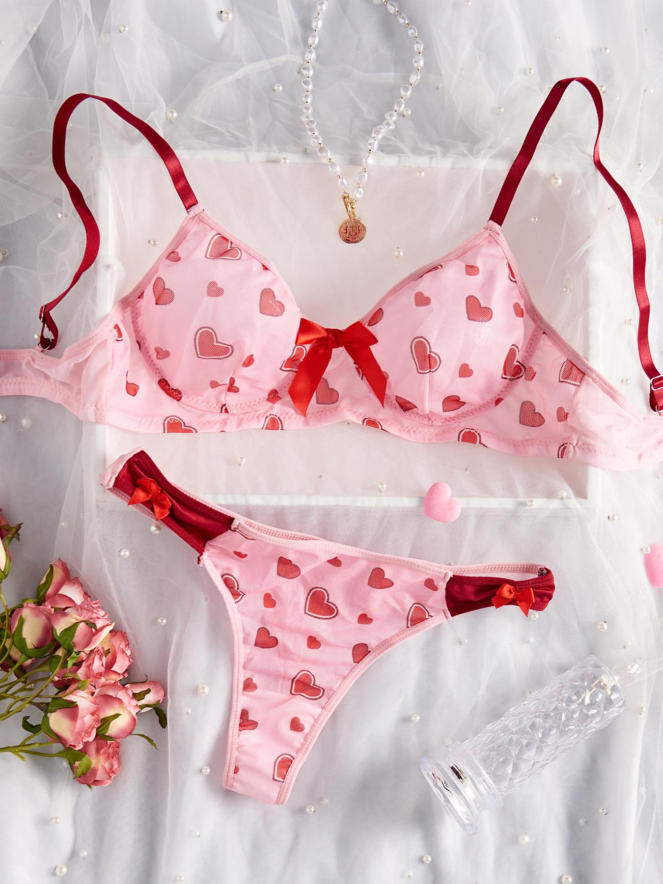 

European and American Sexy Lingerie Summer Hot Love Sexy Underwear Set One-stop S розовый